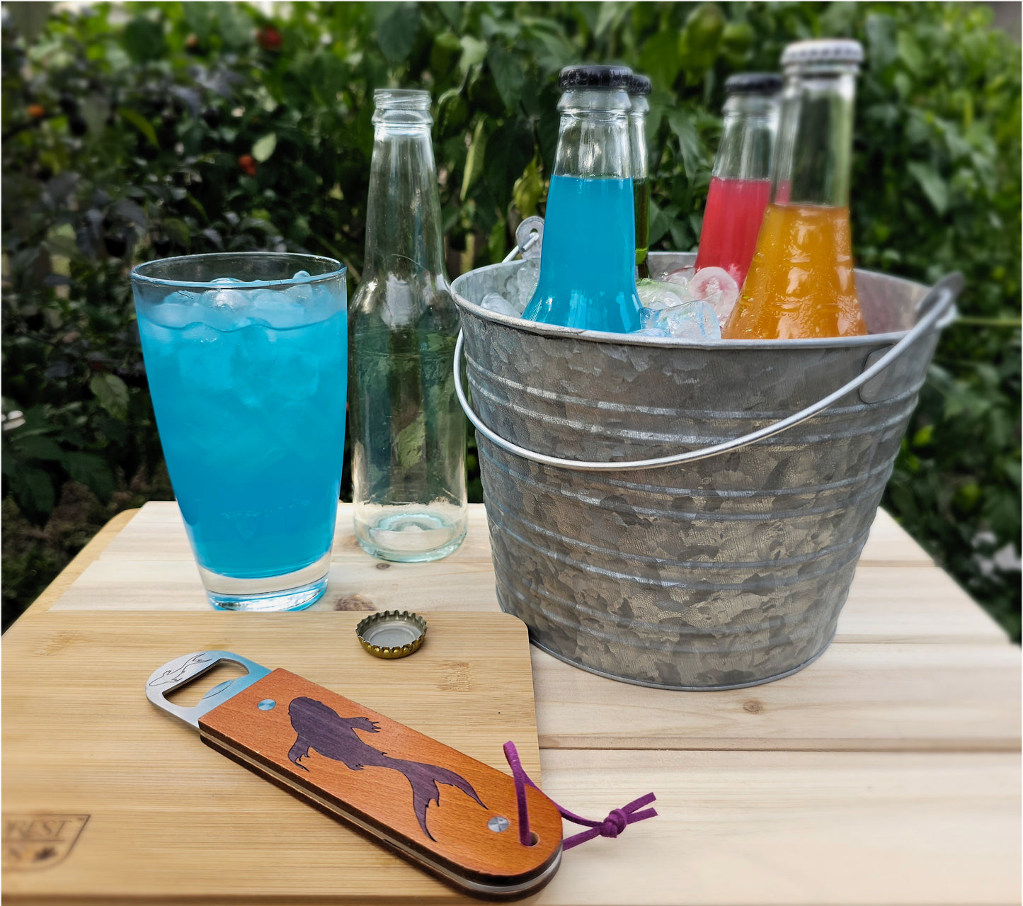 Custom Koi Fish Purpleheart Wood Inlaid Bottle Opener with Wooden Handle || Great addition to any bar, kitchen, or as a unique gift.