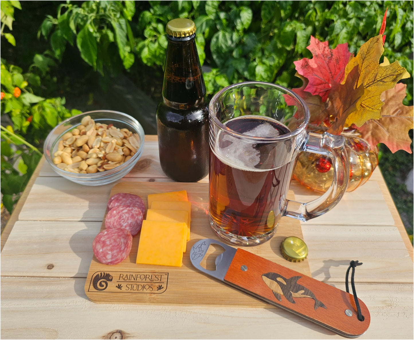 Custom Orca dark walnut and white oak Inlaid Bottle Opener with Wooden handle || Great addition to any bar, kitchen, or as a unique gift.