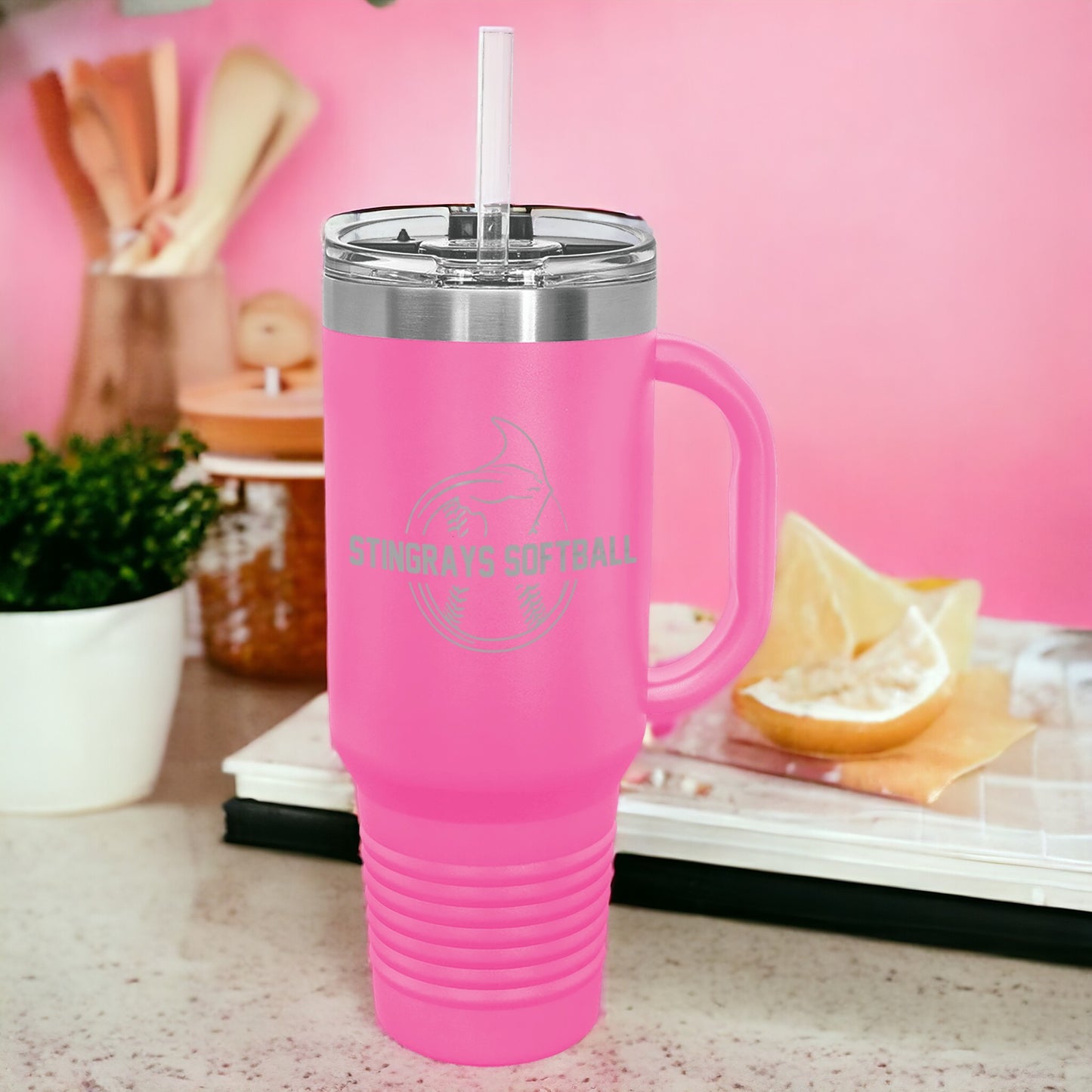 40 oz. Stainless Steel Vacuum Insulated Travel Mug with Handle (5 different colors)