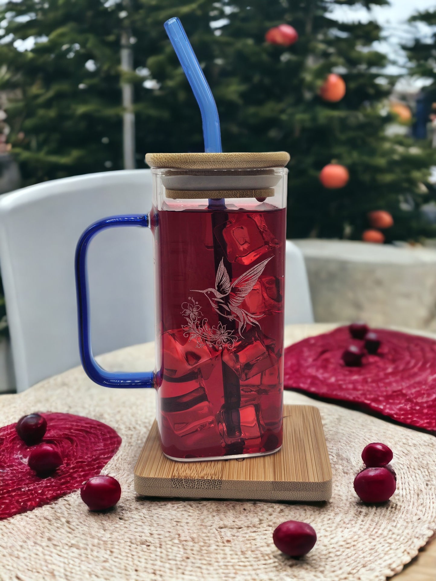 Personalized Mother's Day Juice Glass and Coaster Gift Set - 13 oz Glass, Bamboo Lid, Glass Straw, and Bamboo Coaster || 4 Colors Available