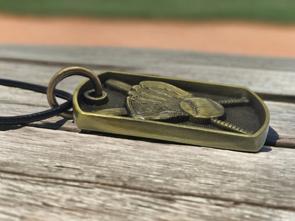 Antique Gold 3D Softball Dog Tag Style Necklace